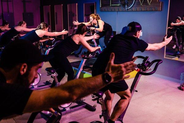 FLOW Cycle: This is our signature full body indoor cycling class.  This class features intense interval training on the bike which incorpora