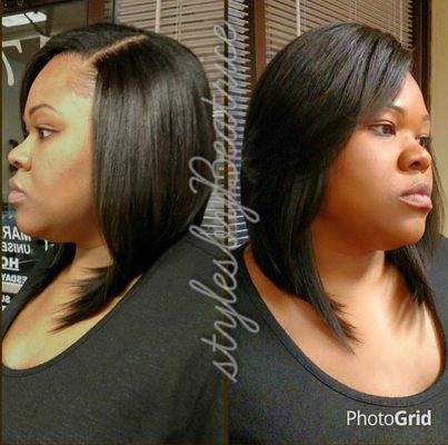 Natural long, layered sew-in bob