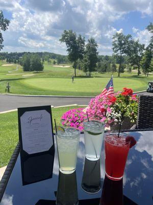 Patio dining overlooking golf course