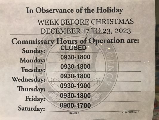 2023 Holiday Hours