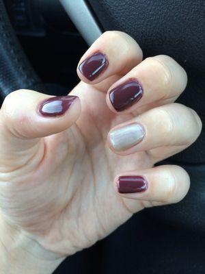 Gel manicure.. not the best I've had but not bad for 15 dollars.. you get what you pay for