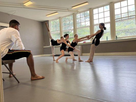 Advanced students rehearsing for the final summer intensive showing.