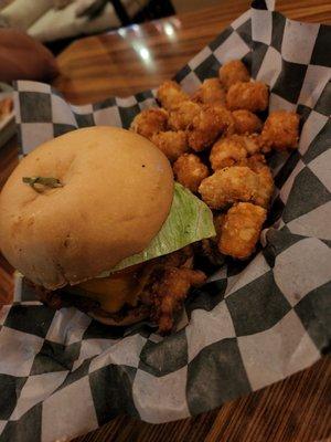 Crispy Chicken Sandwich with tots