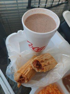 Tamales pork and champurrado