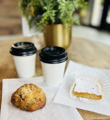 Scone, lemon bar & cappuccinos