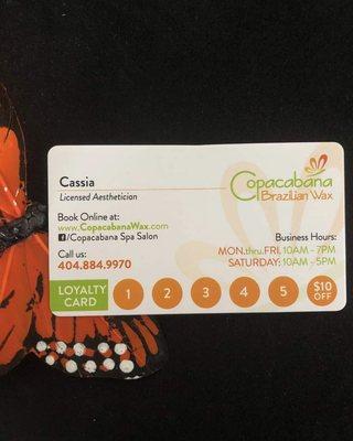 Come to Copacabana Brazilian Wax to receive a LOYALTY card!