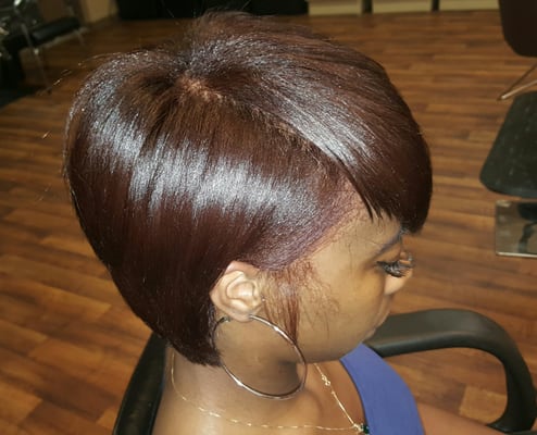 Beautiful warm color and designer cut...hair is also natural