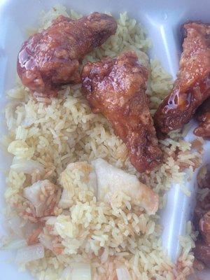 Chicken fried rice and braised wings