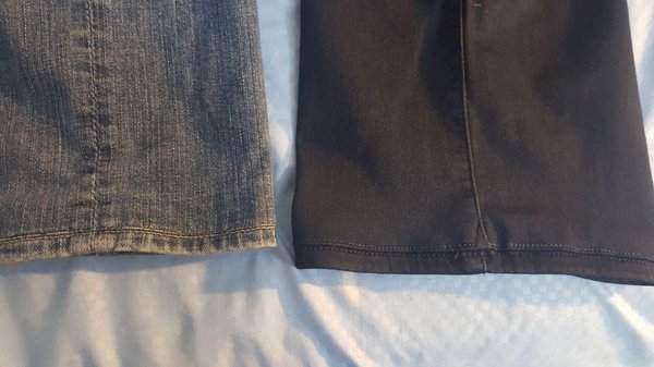 Compared to the left jeans. Stitchings are aligned and not noticeable. There's no lump at the seams between the jeans and the original hem.