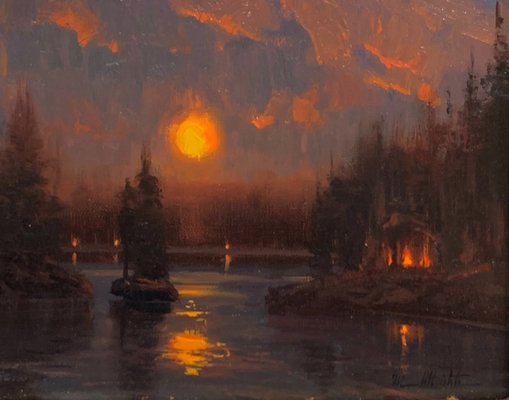 "Night Fire" 8 x 10 oil by Michael Albrechtsen