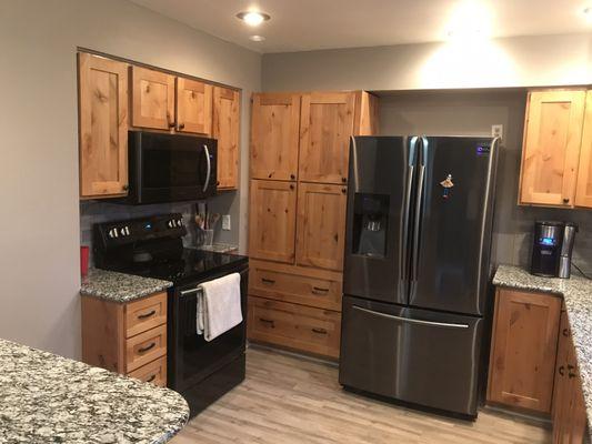 Re-arranged appliances to form a typical kitchen triangle