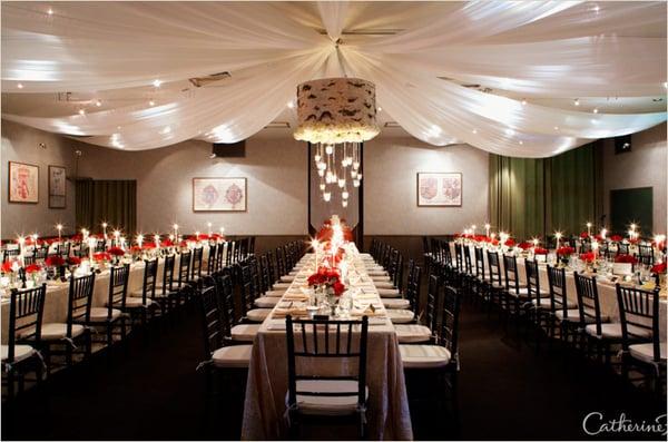 Lake Tahoe Winter Wedding at PlumpJack Squaw Valley Inn. Red & White palette with bark accents. Photo Credit: Catherine Hall