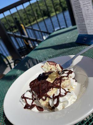 Tiramisu on the deck overlooking the river