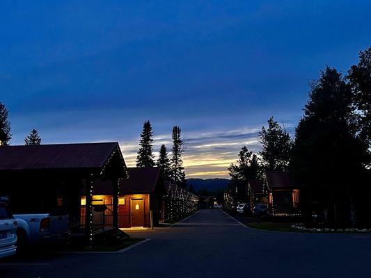 View of the cabin row at night