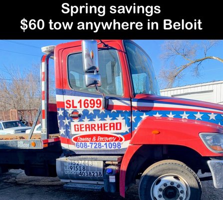 $60 for hookup and tow anywhere in Beloit