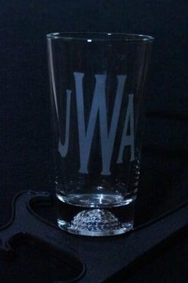 Glassware: Drinking Glass, Pilsner, Stemware, and Barware - Monogrammed PUB Glass with (Sport) Golf Ball in the Bottom.