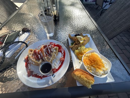 Classic Belgian Waffle, Fish and Grits