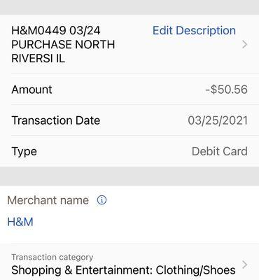 Transaction from my mobile banking which I didn't have to show them anything..