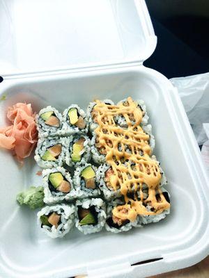 Spicy tuna roll and salmon roll