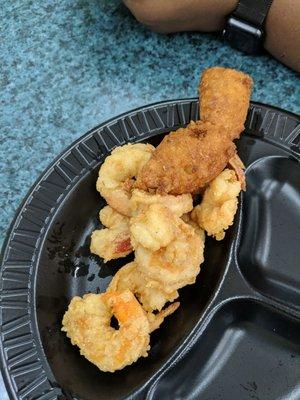 Fried shrimp and hush puppies.