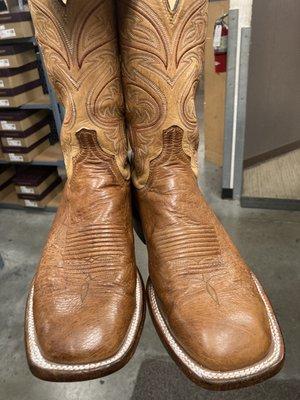 Cowboy boots after a boot shine.  Even the white stitching was re-whitenened.