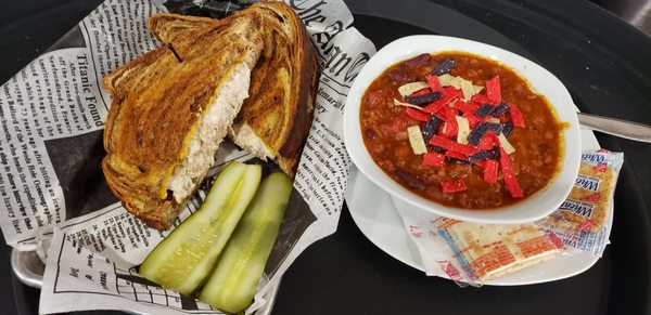 Tuna melt & bowl of chili