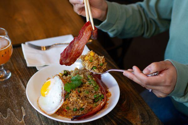 Garlic Butter Fried Rice with Bacon & egg