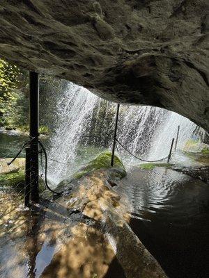 From behind the falls