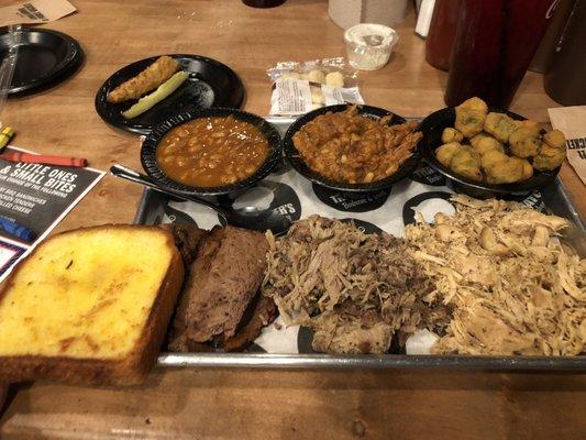 Cut, Sliced and Chopped Combo with baked beans, Brunswick stew and fried okra as the sides.