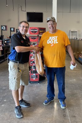 Meet Brian our store manager with our very first customer in Rowlett!