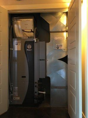 Series 7 Water Furnace, installed in West Salem on a city lot. We bored the Geothermal lines in under his house