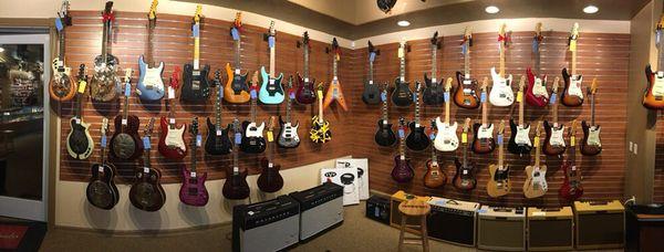 Resonator guitars, Schecter guitars, and some stray EVH and Hamer guitars