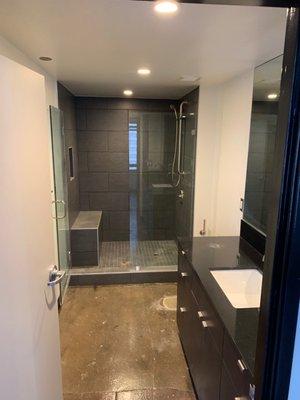 Hotel-style shower in the bathroom.