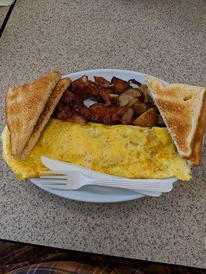 Western Omelette platter with side of bacon.