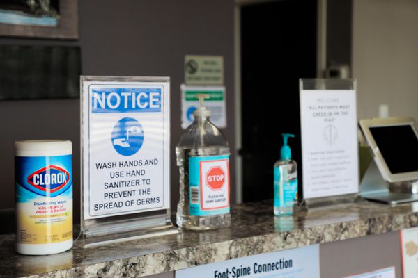 Hand sanitizer is available throughout the office for patient and staff use.