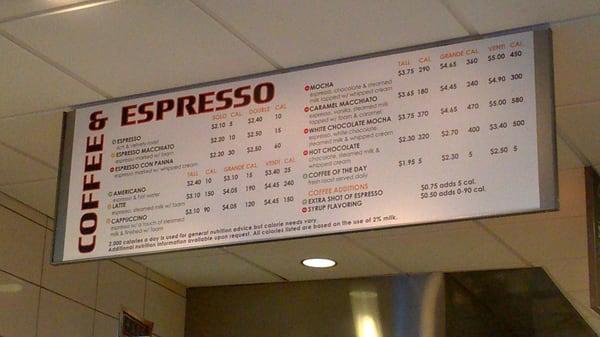 Coffee shop menu