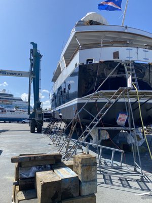 This beautiful yacht has been treated for subterranean termites. A tent less treatment with Vikane fumigant for yacht.