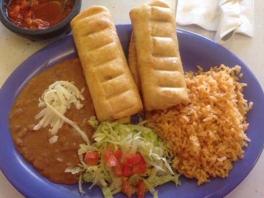 Lunch special: chimichangas w/ beans and rice