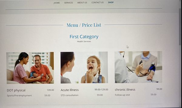 Screenshot of our services and pricing