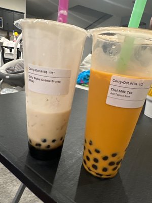 Dirty Boba Crème Brulee and Thai Milk Tea