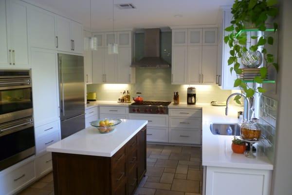 Paint grade kitchen cabinets / stained alder island cabinets. Pleasanton CA