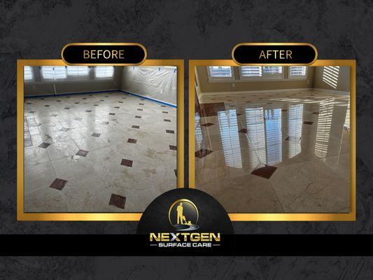 Marble Floor Transformation From Dull and Worn Out To Polished and Radiant.