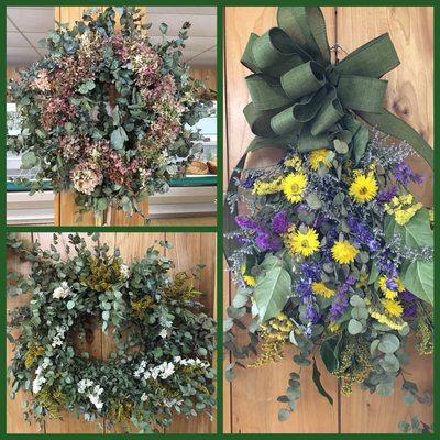 Dried flower arrangements. Did you know we also grow a variety of flowers in addition to produce?