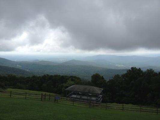 Beautiful view of Mountains from Dining Hall deck -- looking over Shooting Gallery