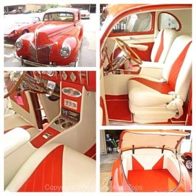 Complete custom interior in this classic Ford by Romero's Auto Tops