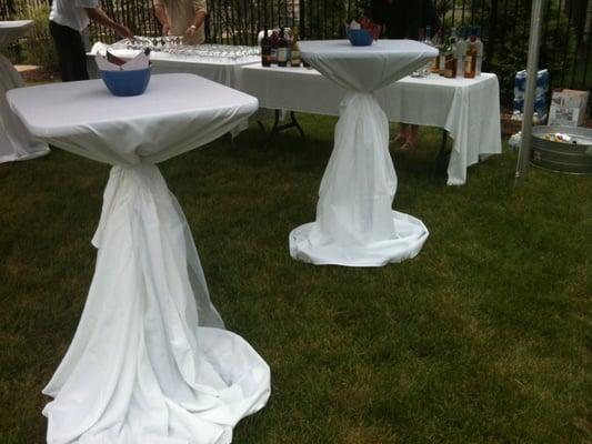 Highboy Cocktail tables with 120" round white linens