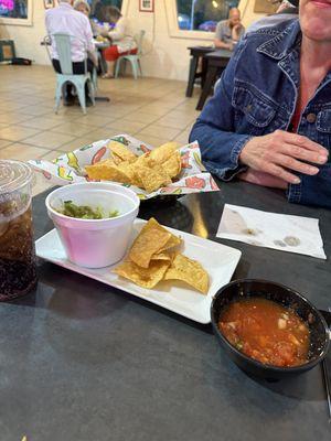 Chips and salsa and guacamole - oh my!  The salsa was quite spicy!