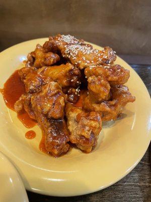 Sweet and spicy garlic Korean fried wings.