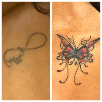 Before and after-painful past to beautiful butterfly transformation and freedom.