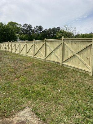 Capped 6' X Privacy Fence. Pressure Treated wood materials.